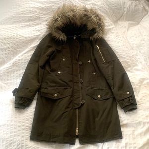 ZARA olive parka with faux fur lined hood